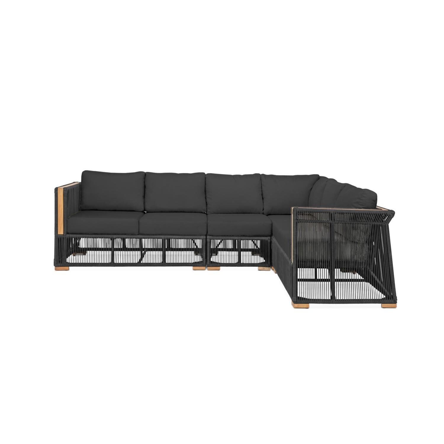 Teak + Table Breeze 4 Piece Olefin Rope & Teak Patio Sectional in Charcoal/Carbon - Carbon - White Background thumbnail