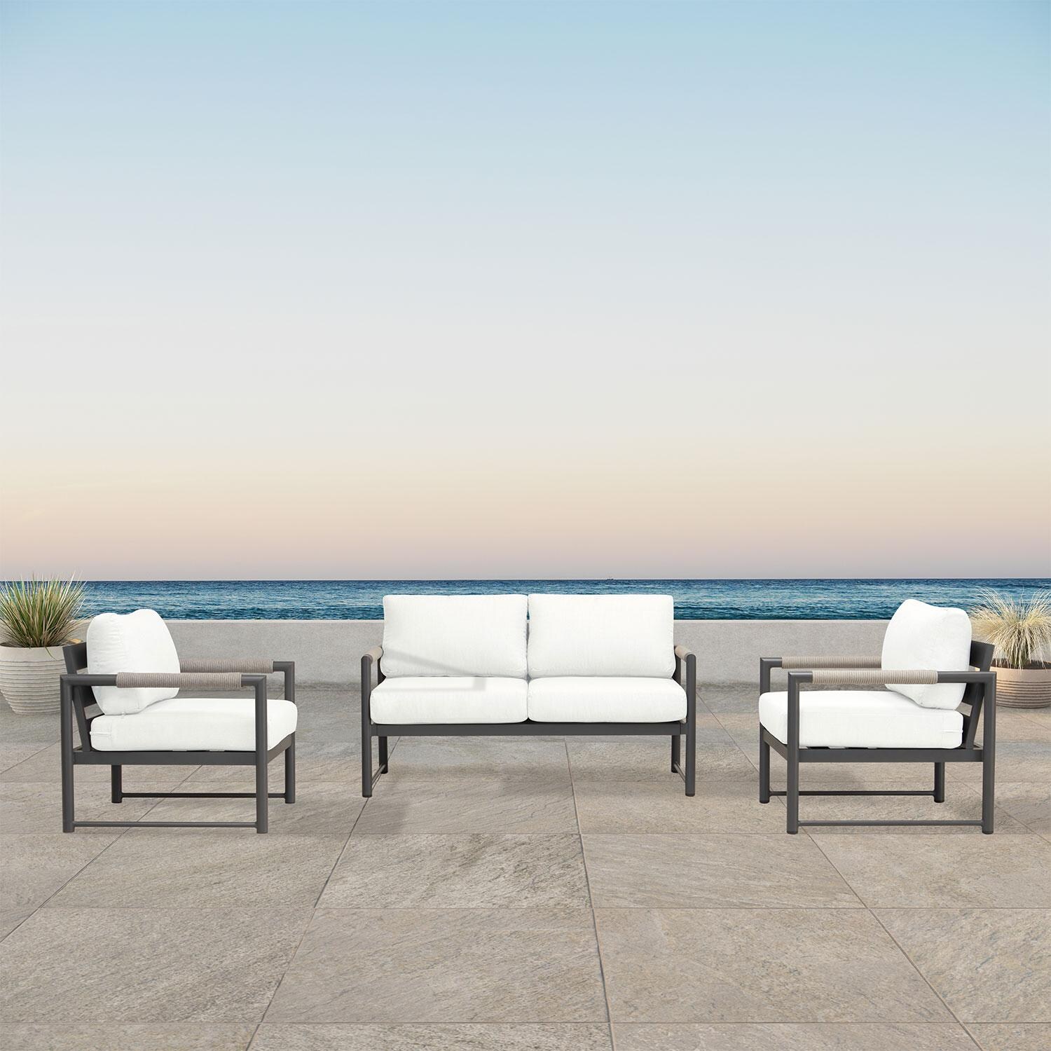 Lakeview AVEBAY-SL-PG-SET120-CN Avenue Bay Slate/Pebble Gray 3 Pc Loveseat Set - Canvas Natural - On Patio - Lifestyle thumbnail