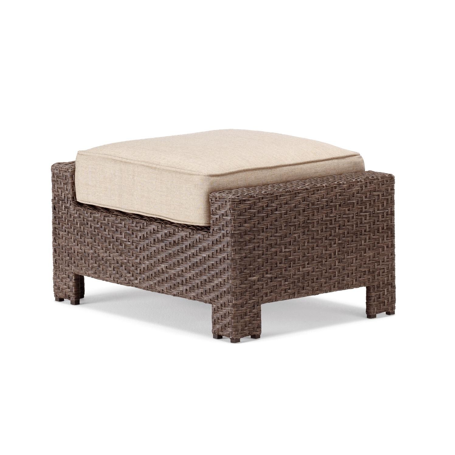 Lake Shore Wicker Patio Ottoman By Telescope Casual - Driftwood/Linen Champagne