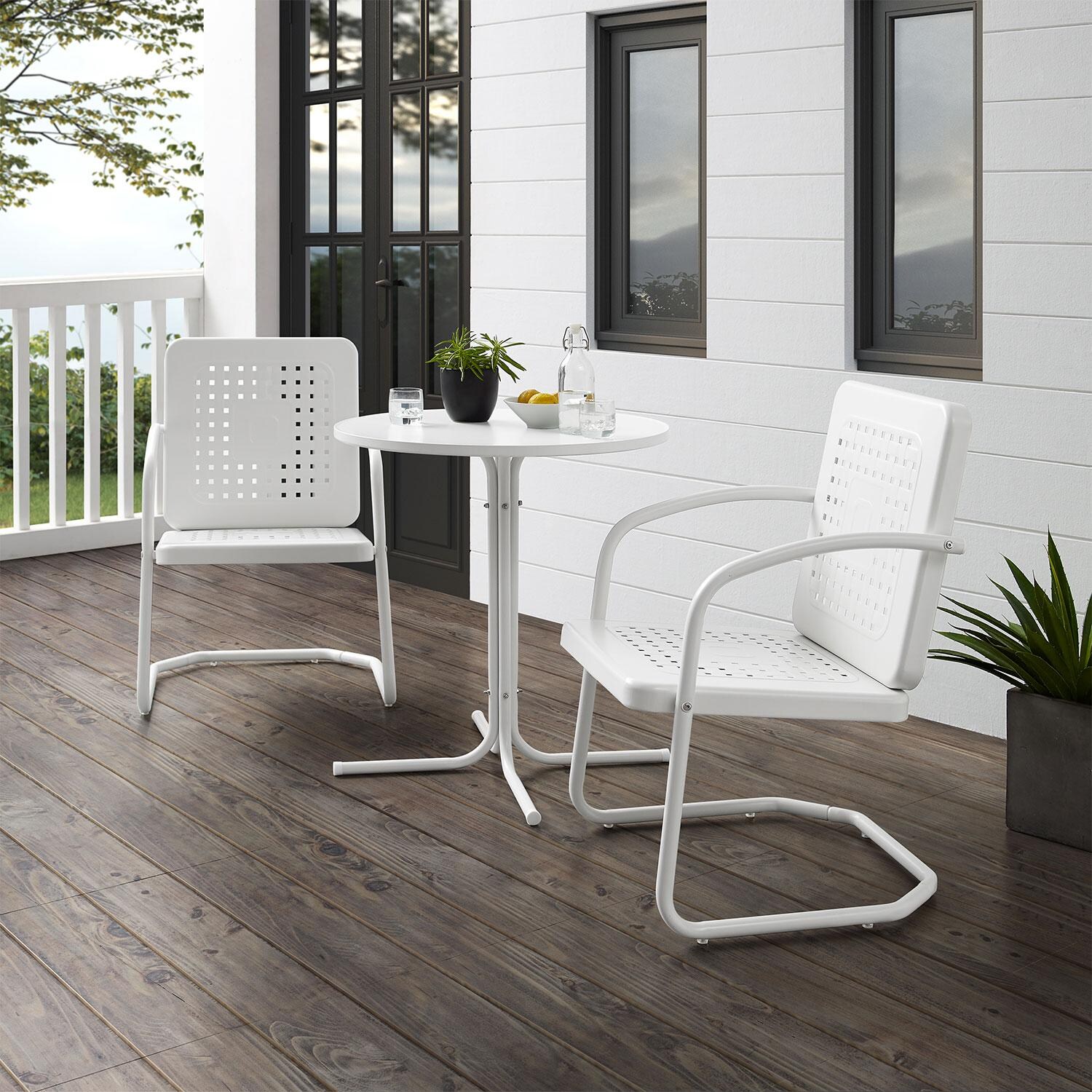 Ultimate Patio UP-32242WH 3Pc Retro Outdoor Bistro Set in White Gloss - Angled On Patio - Lifestyle thumbnail