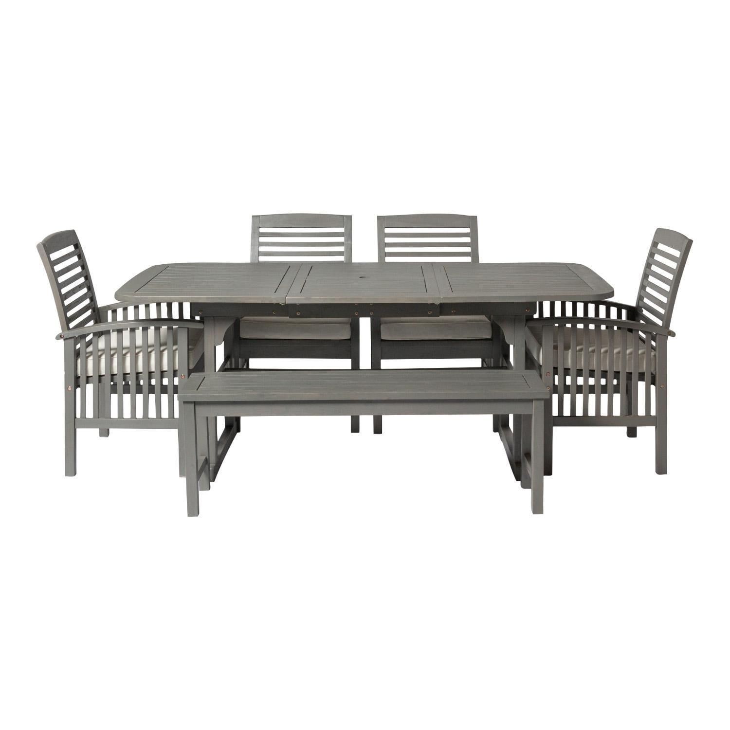 Ultimate Patio Cozy View 6 Piece Acacia Patio Dining Set W/ 55-79 X 35 Inch Extension Rectangular Table - Gray Wash - Angled Left thumbnail