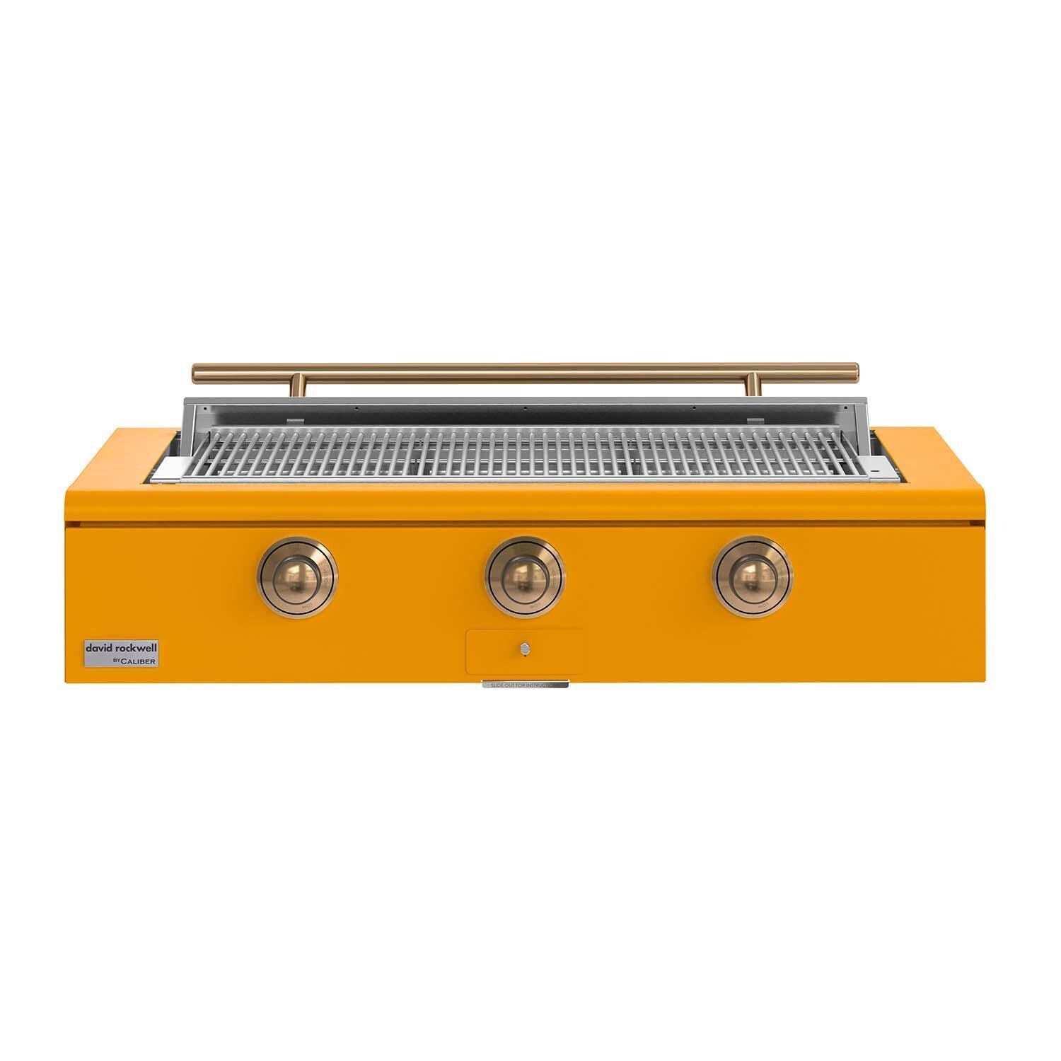 Caliber CRG-48BN00-A-103-H08 48-in Natural Gas Built-In Rockwell Grill - Saffron w/ Gold Hardware - White Background thumbnail