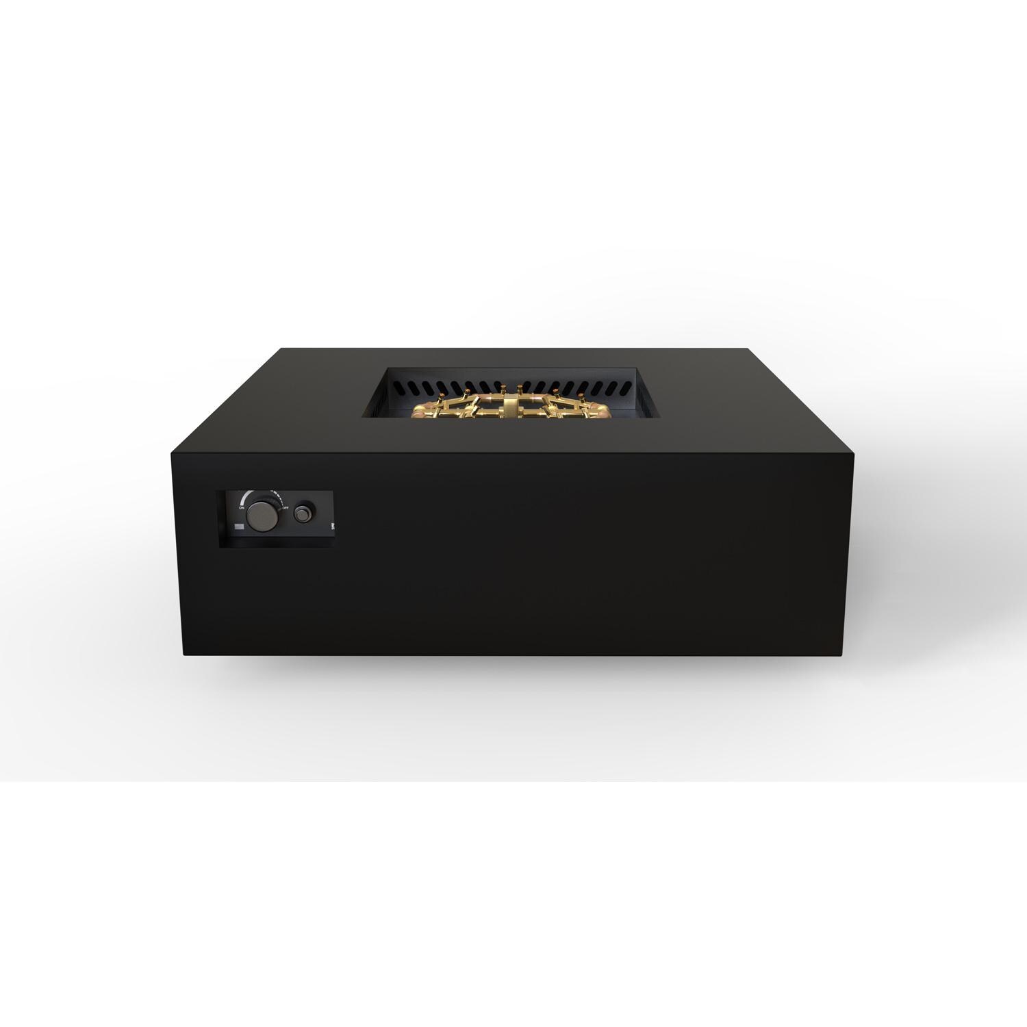 AON 48 Inch Square Powder Coated Steel Natural Gas Fire Pit Table W/ Mercury Ignition in Black By Warming Trends - Front Angled View - White Background thumbnail