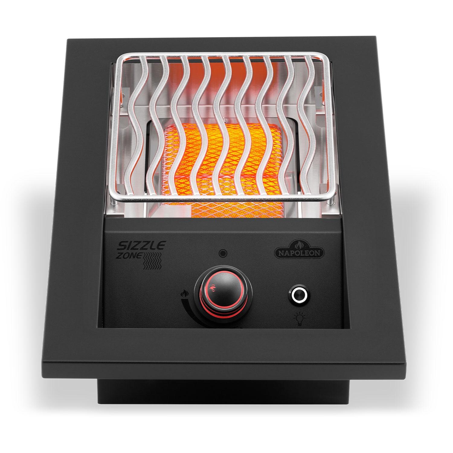 Napoleon BIB10IRPMK 700 Series 10-in Built-In Propane Single Infrared Burner - Matte Black - Elevated - Burner On - Front View - White Background thumbnail