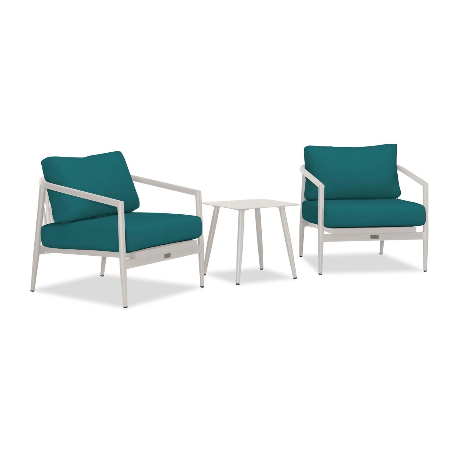 Lakeview Midnight Cove 3 Pc Aluminum Club Chair Seating Set in Urban Stone/Carrera/Spectrum Peacock - Angled - White Background thumbnail