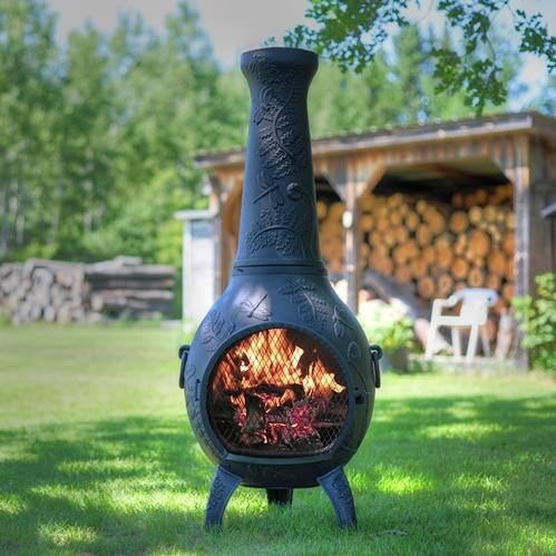 The Blue Rooster Dragonfly Style Cast Aluminum Wood Burning Chiminea - Antique Green