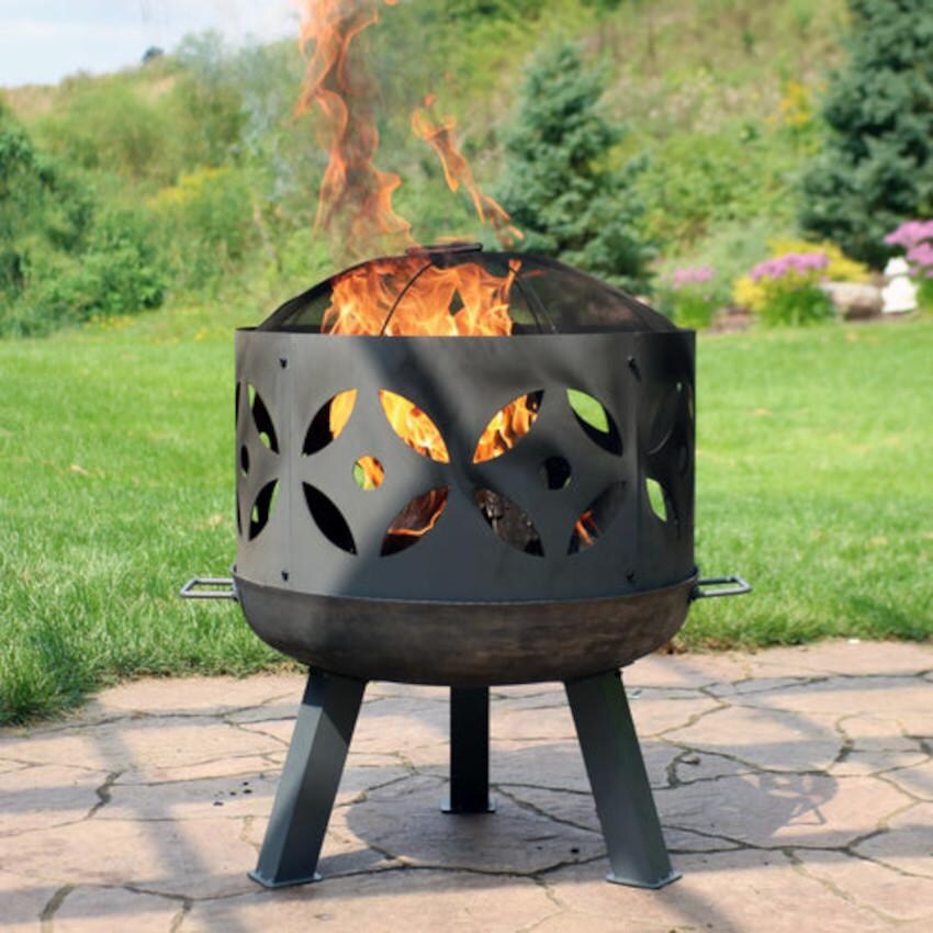Retro 27 Inch Round Cast Iron Wood-Burning Fire Pit in Dark Gray by Ultimate Patio