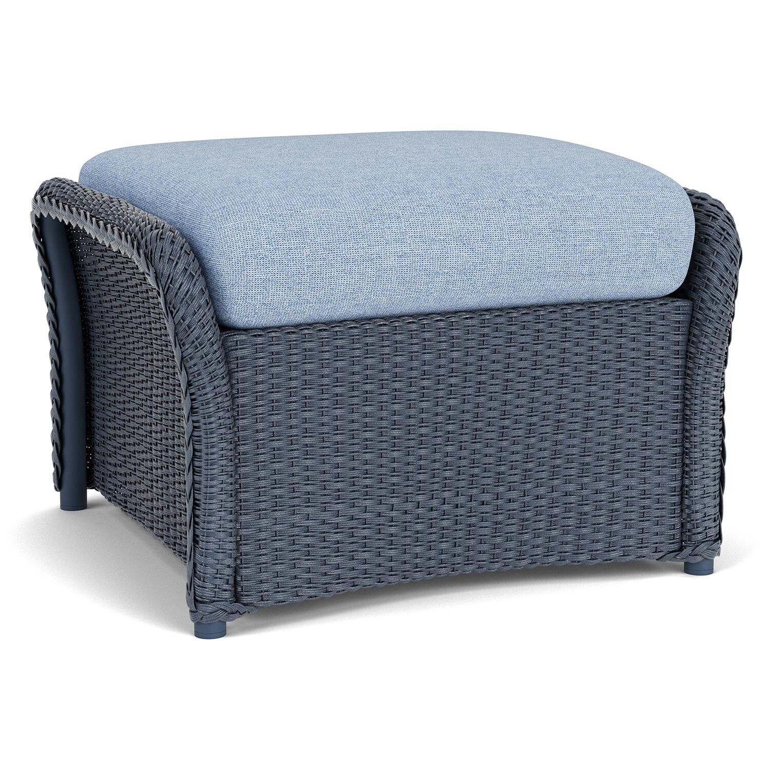 Lloyd Flanders Weekend Retreat Woven Ottoman in Denim Blue Finish W/ Demo Skyway Fabric - Back Left thumbnail