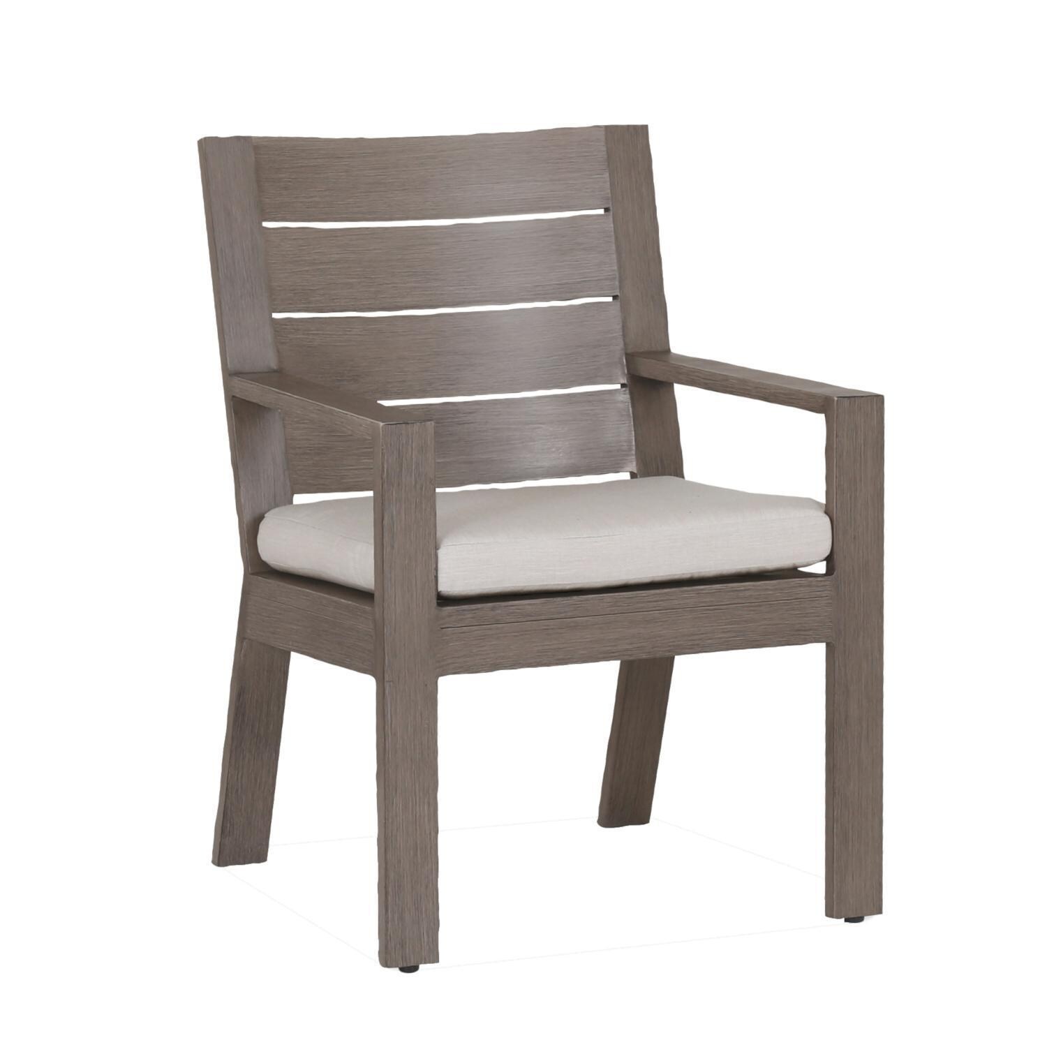 Sunset West Laguna Aluminum Patio Dining Arm Chair W/ Sunbrella Canvas Flax Cushion - White Background thumbnail