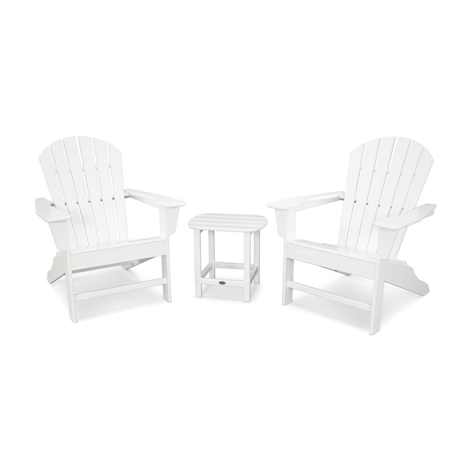POLYWOOD PWS175-1-WH South Beach Adirondack 3-Piece Set - Angled View thumbnail