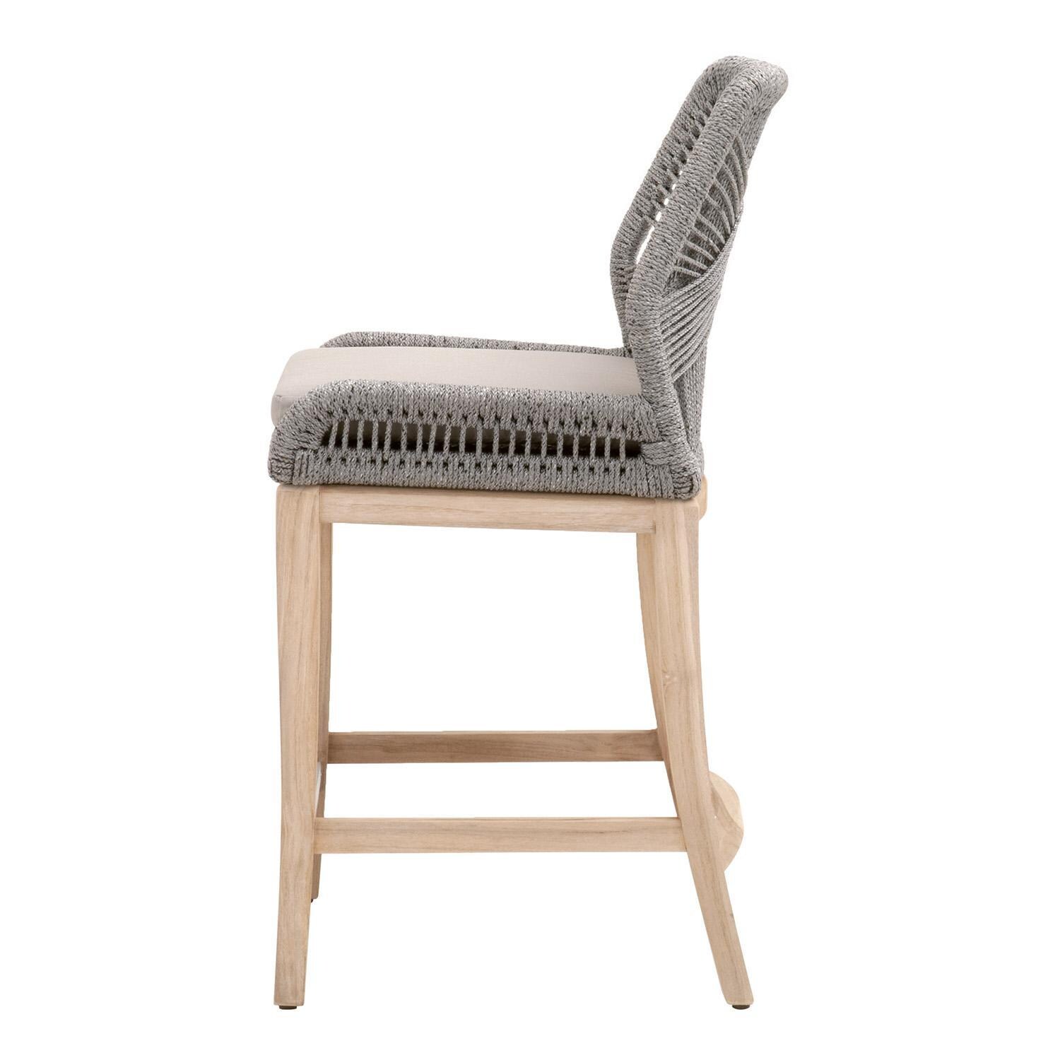 Lakeview Peninsula Way Woven Rope Counter Bar Stool in Platinum - Side View thumbnail
