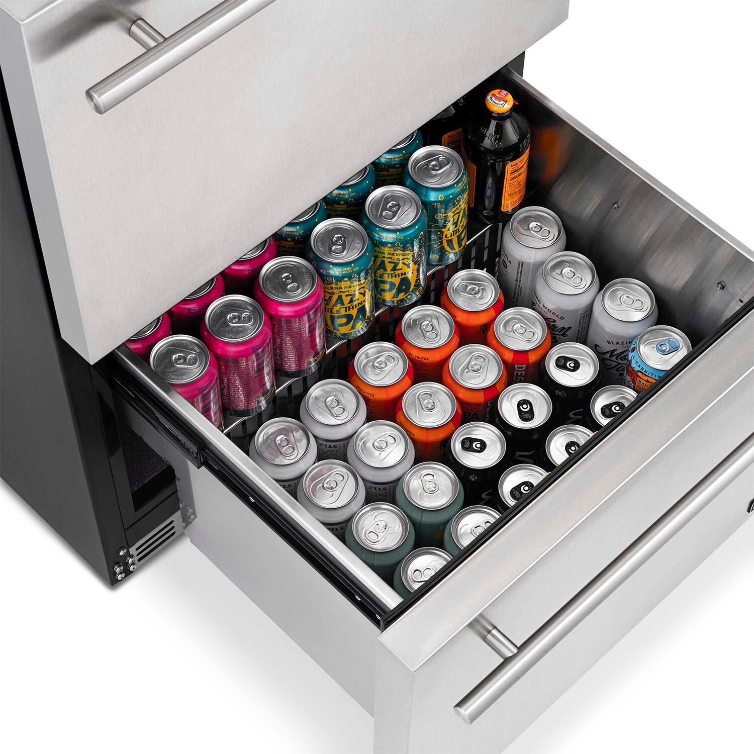 Newair NOF100SS00 24-Inch Built-in 20 Bottle & 80 Can Dual Drawer Wine & Beverage Fridge - Bottom Drawer with Drinks thumbnail
