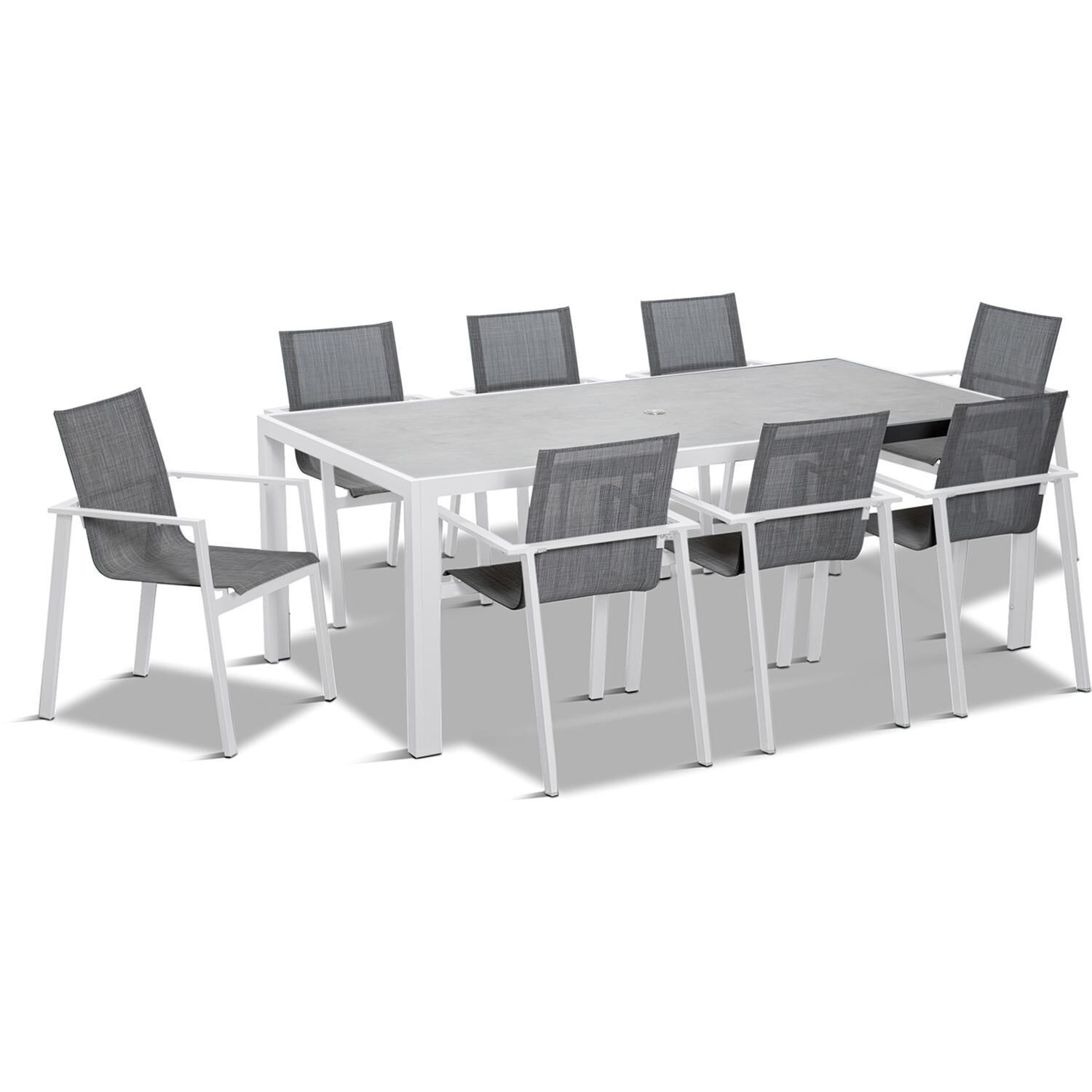 Spring Bay 9 Piece Dining Set in White - Angled View - White Background thumbnail