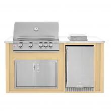 BBQGuys.com 6 Ft BBQ Island With Blaze 32-Inch Natural Gas Grill, Double Access Door, Outdoor-Rated Compact Refrigerator & Side Burner - Cork Wedge/White - BLZAD4.1SBNG-6SBVP4CWNW image