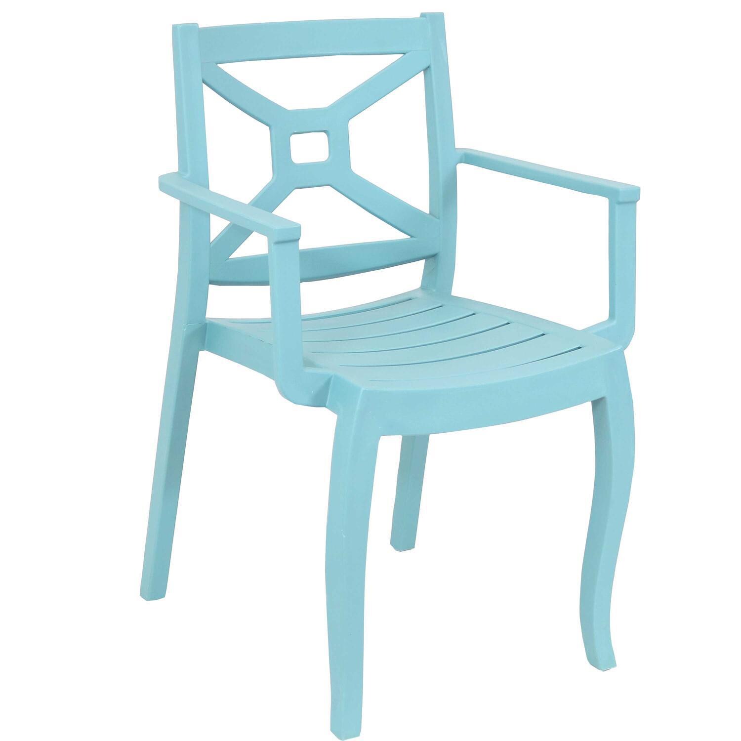 Ultimate Patio Plastic Outdoor Arm Chair - Spring Blue - Angled View thumbnail