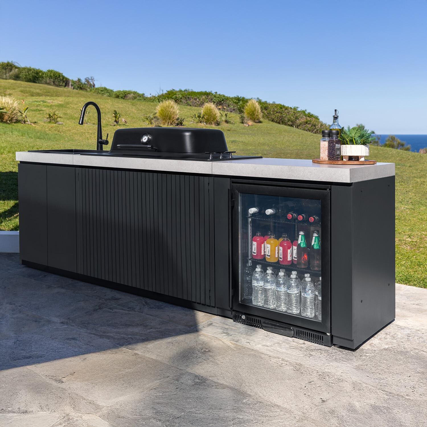 Everdure 9 Ft Outdoor Kitchen Island w/ Marine Grade Aluminum Cabinets in Black - Angled - Lifestyle thumbnail