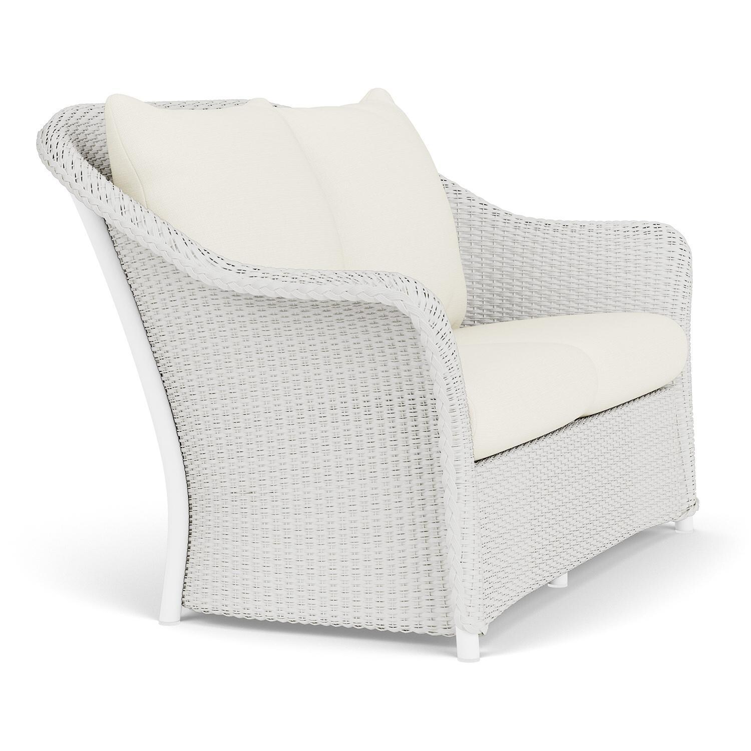 Lloyd Flanders Weekend Retreat Loveseat in Matte White Finish W/ Sailcloth Salt Fabric - Angled thumbnail