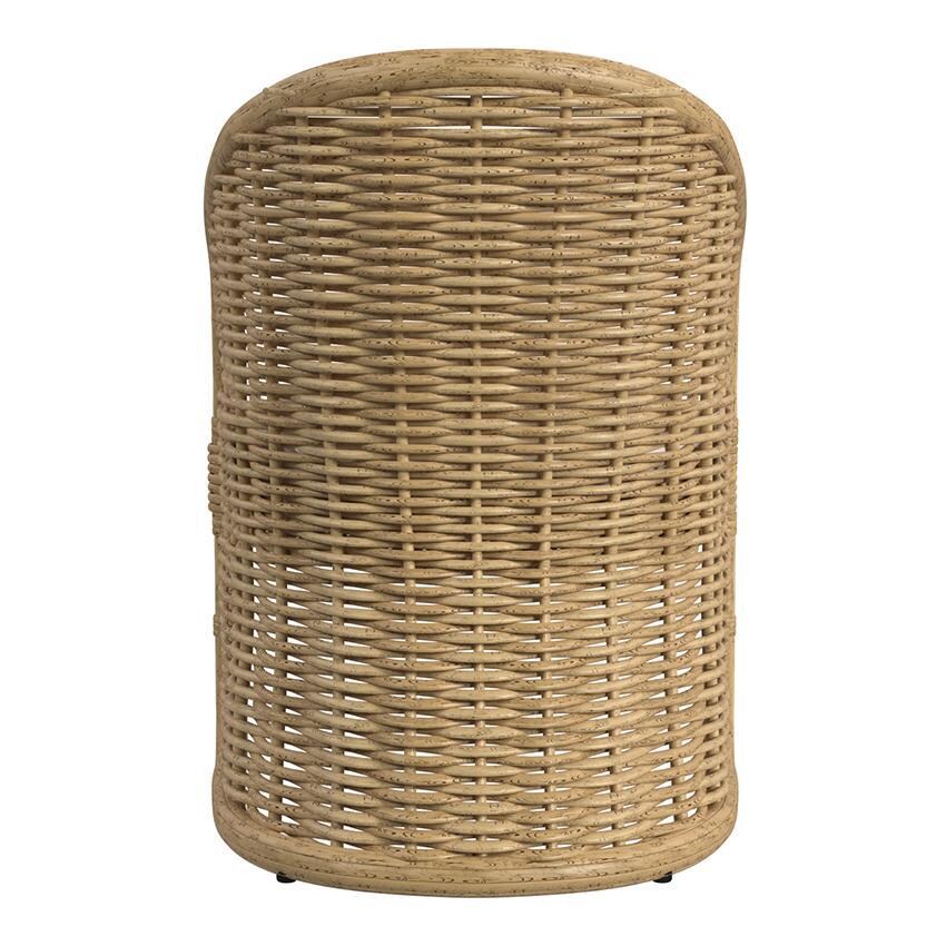 Playa Resin Wicker Dining Arm Chair in Medium Wood/Soothe Pearl by Sunset West - Rear View - White Background thumbnail