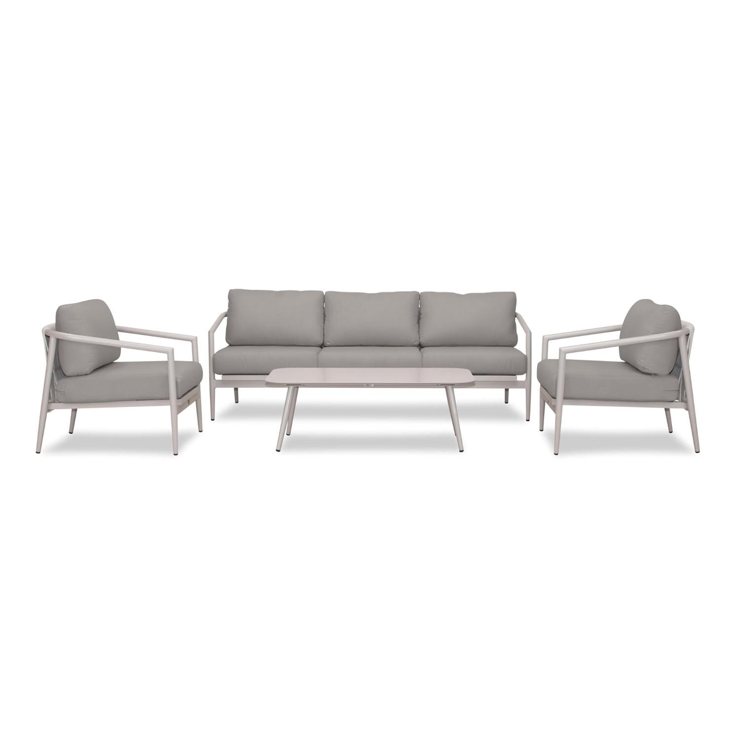 Lakeview Midnight Cove 4 Pc Aluminum Sofa Seating Set in Urban Stone/Carrera/Canvas Charcoal - Front - White Background thumbnail