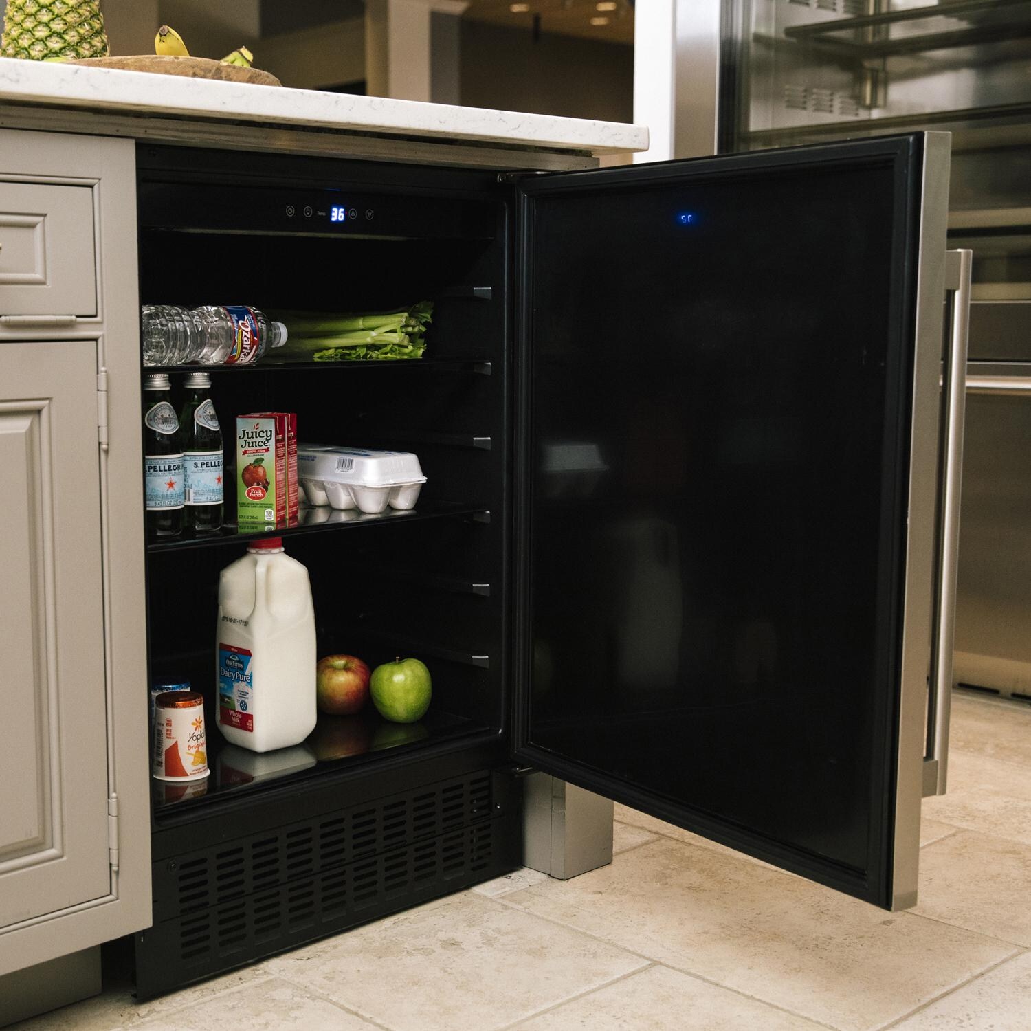 Azure 24-Inch 5.1 Cu. Ft. Compact Refrigerator - Stainless Steel - Lifestyle View W/ Interior Light Off thumbnail