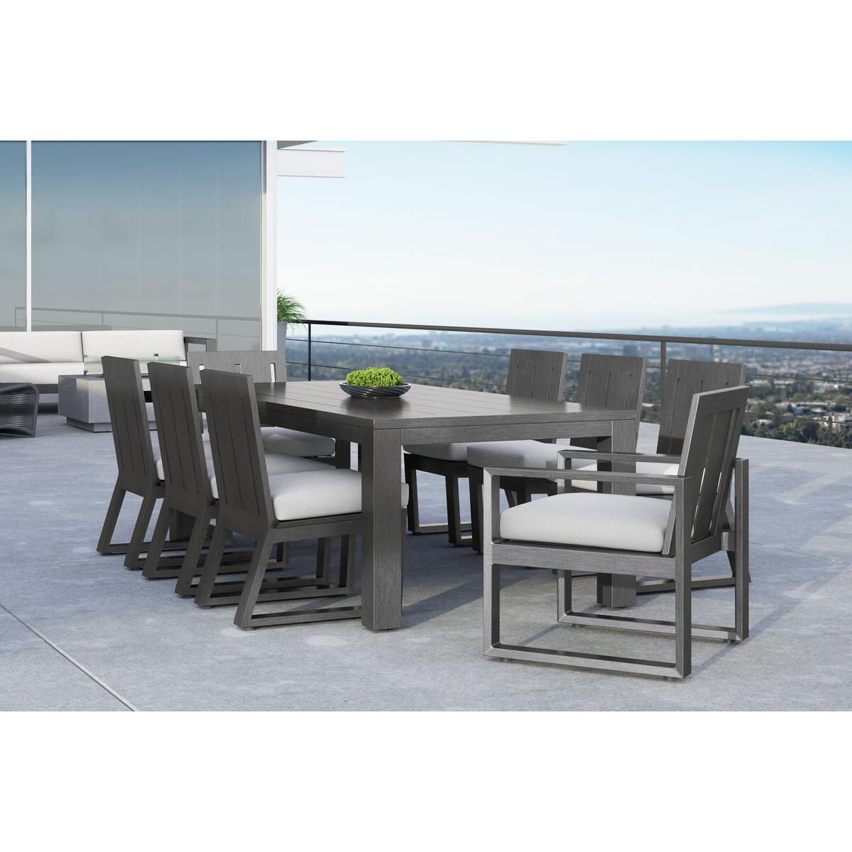 Sunset West - Redondo 9 Piece Aluminum Patio Dining Set W/ Dining Table & Sunbrella Cast Silver Cushions - Full View thumbnail