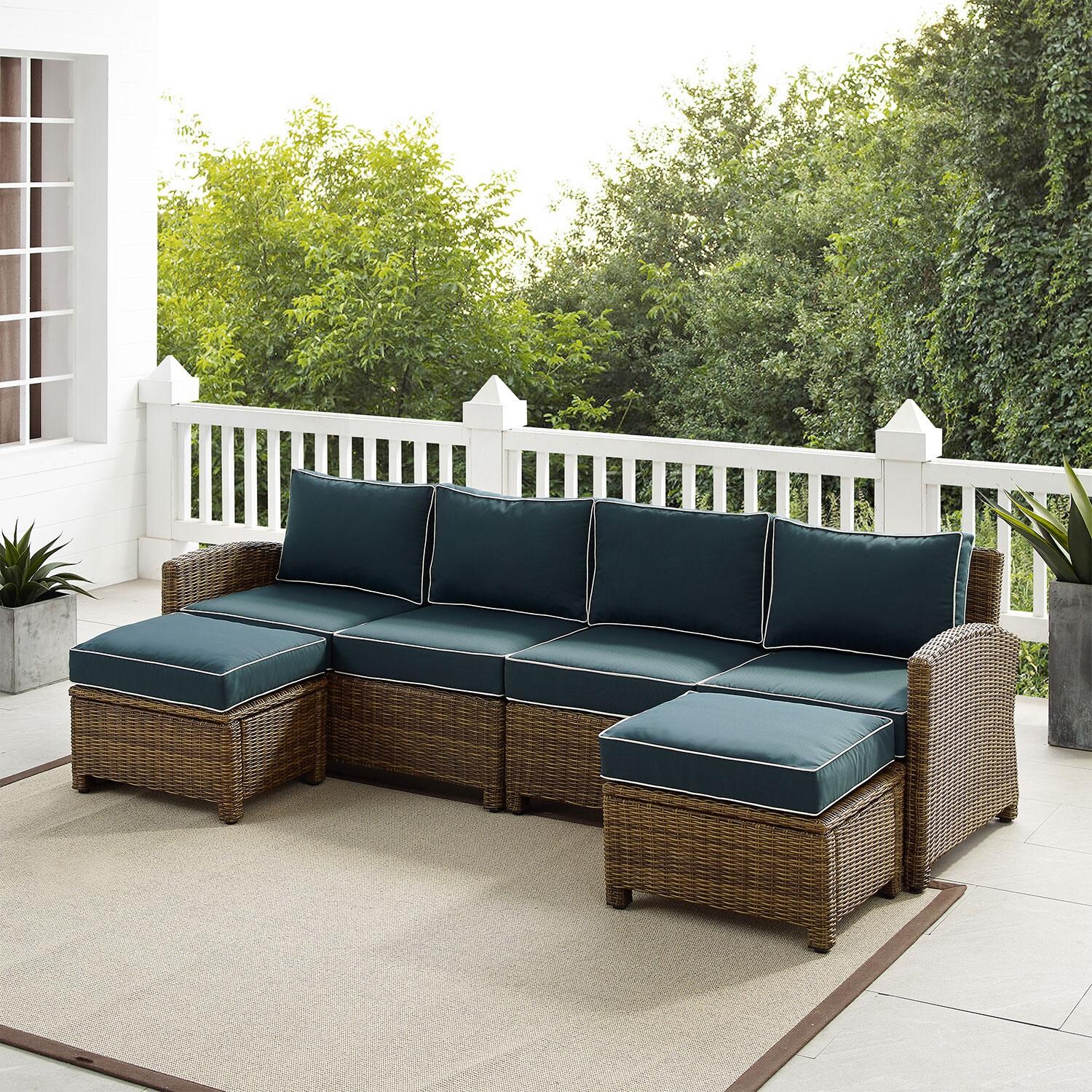 Ultimate Patio UP-92420WB-NV 4Pc Wicker Outdoor Sectional Patio Furniture Set in Navy - On Patio - Lifestyle thumbnail
