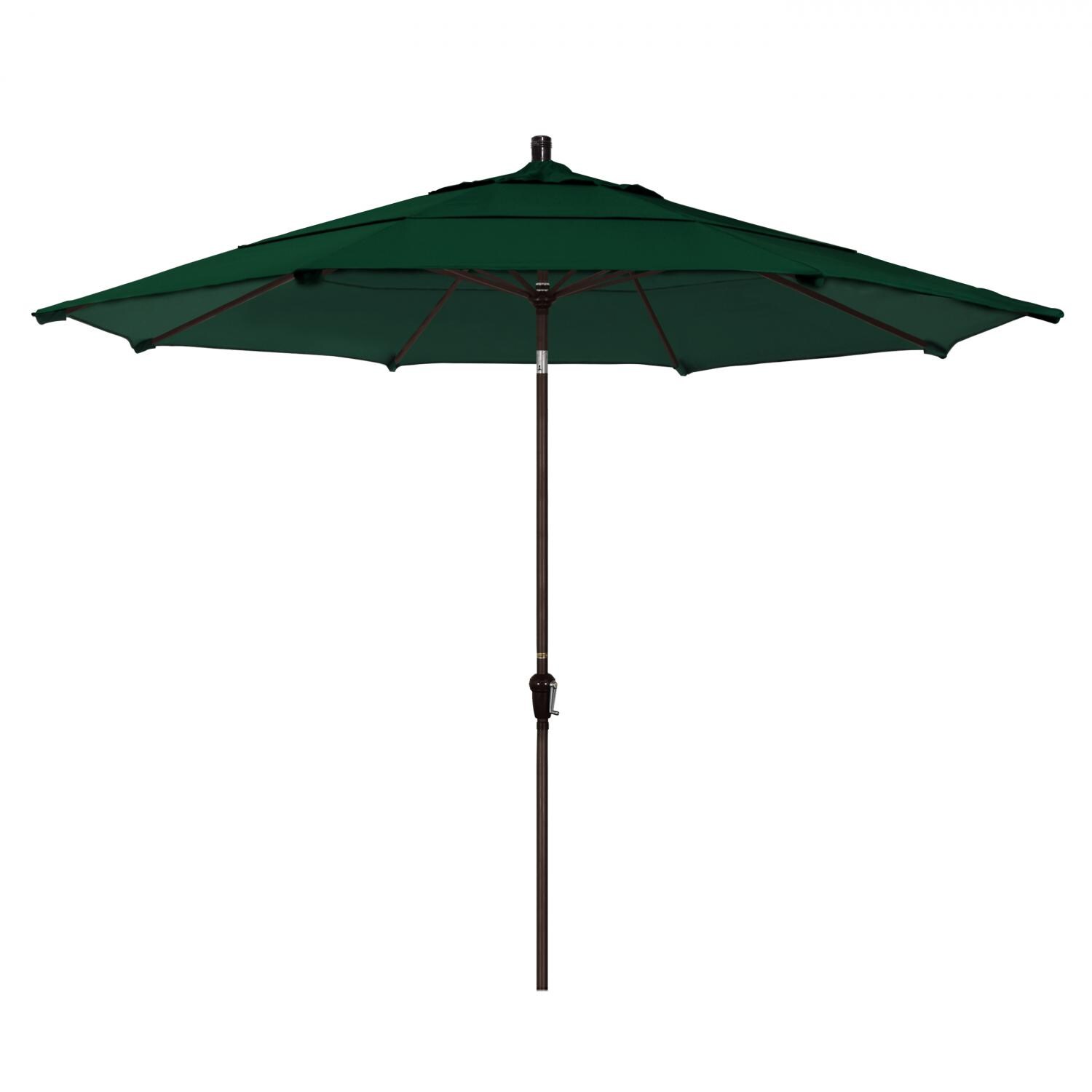 California Umbrella 11 Ft Octagonal Aluminum Auto Tilt Patio Umbrella W/ Crank Lift & Aluminum Ribs - Bronze Frame / Sunbrella Canvas Forest Green Canopy thumbnail