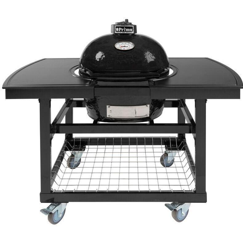 Primo Oval Junior 200 Ceramic Kamado Grill On Steel Cart With 2-Piece Island Side Shelves - 774