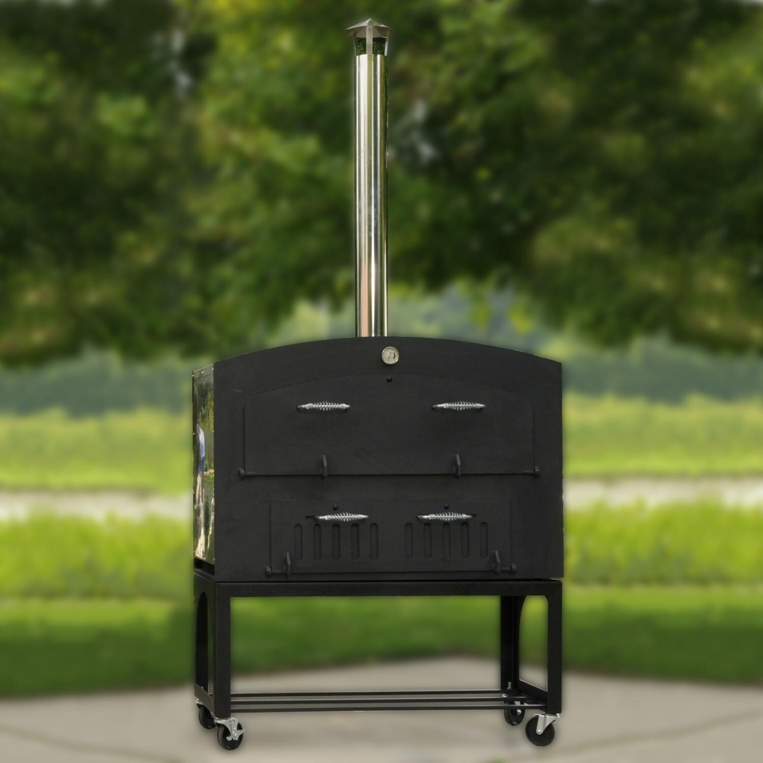 Tuscan Chef GX-D1 Large Outdoor Wood-Fired Pizza Oven - On Cart - Lifestyle View thumbnail
