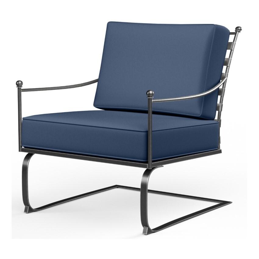 Provence Wrought Iron Rocker Club Chair w/ Self Welt in Pewter/Spectrum Indigo by Sunset West - White Background thumbnail