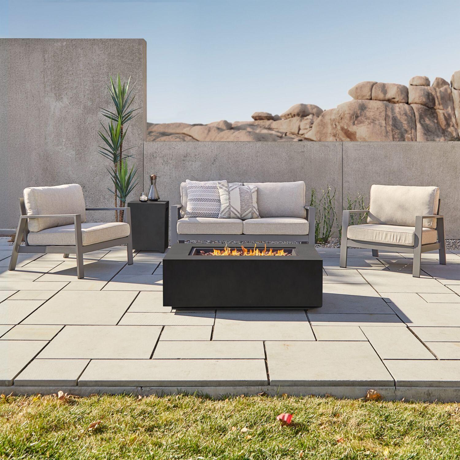 Elysian 5 Pc Aluminum Fire Pit Seating Set W/ Propane Tank Cover in Black by Lakeview Outdoor Designs - Lifestyle thumbnail