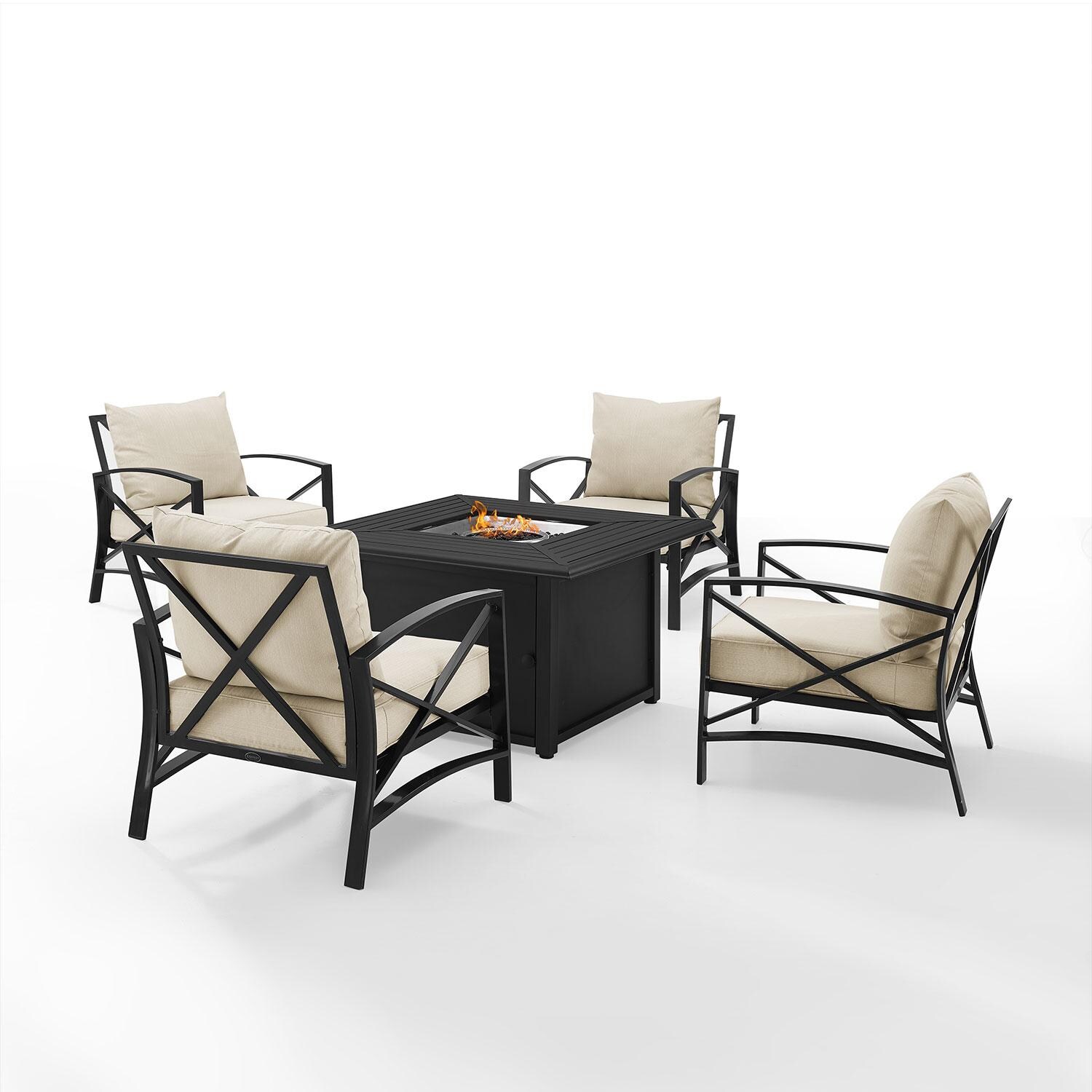 Ultimate Patio UP-82268BZ-OL 5Pc Outdoor Chair Set W/ Fire Table in Oatmeal - Display W/ Fire Table On - White Background thumbnail
