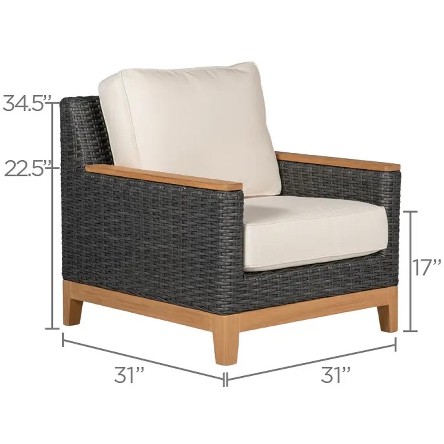 Royal Teak Collection BOCACH-W Boca Wicker Club Chair w/ Sunbrella Canvas Cushion in Gray/Canvas Natural - Dimensions - Dimensional thumbnail