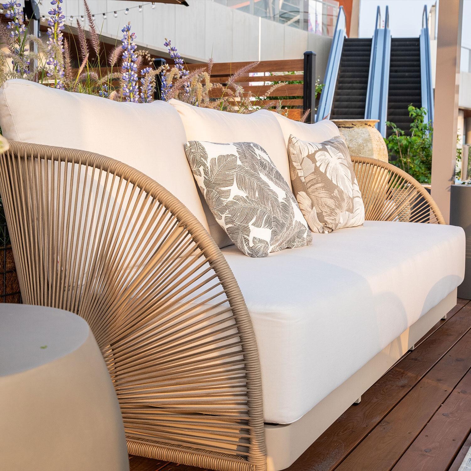 Elementi Malibu Outdoor Aluminum 3 Person Sofa w/ Sunbrella w/ Sunbrella Cushions