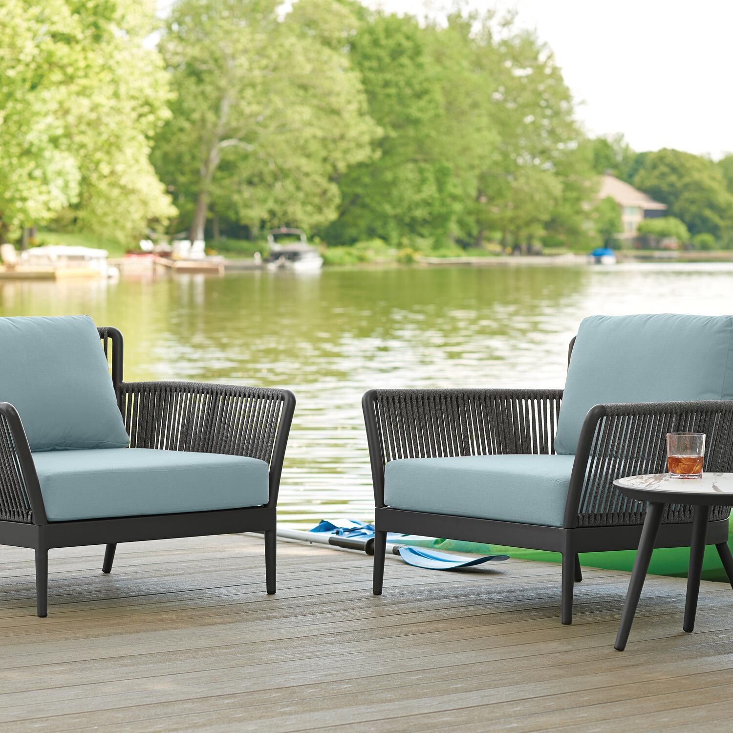 Oxford Garden Nette Olefin Rope & Aluminum Club Chair in Carbon/Seafoam - Lakeside thumbnail