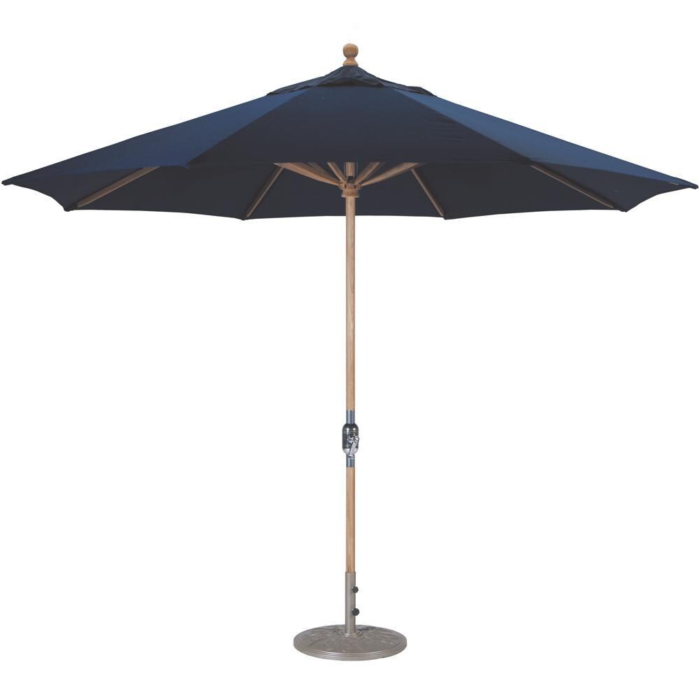 Galtech 11 Ft. Octagonal Wood Patio Umbrella W/ Crank Lift - Teak Frame W/ Navy Sunbrella Fabric (Umbrella Base Not Included) thumbnail