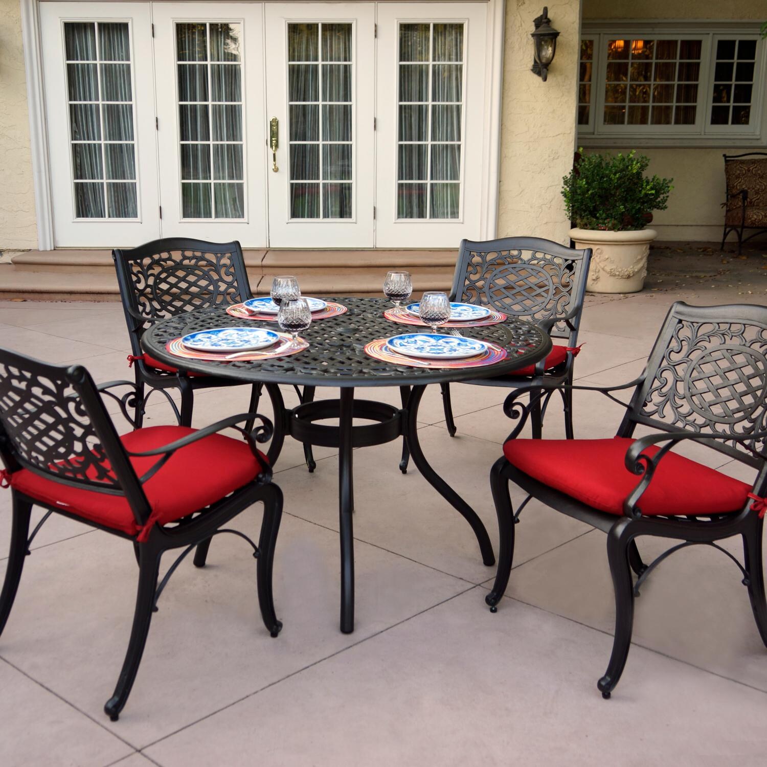 5 Piece Cast Aluminum Patio Dining Set W/ 48 Inch Round Table By AC