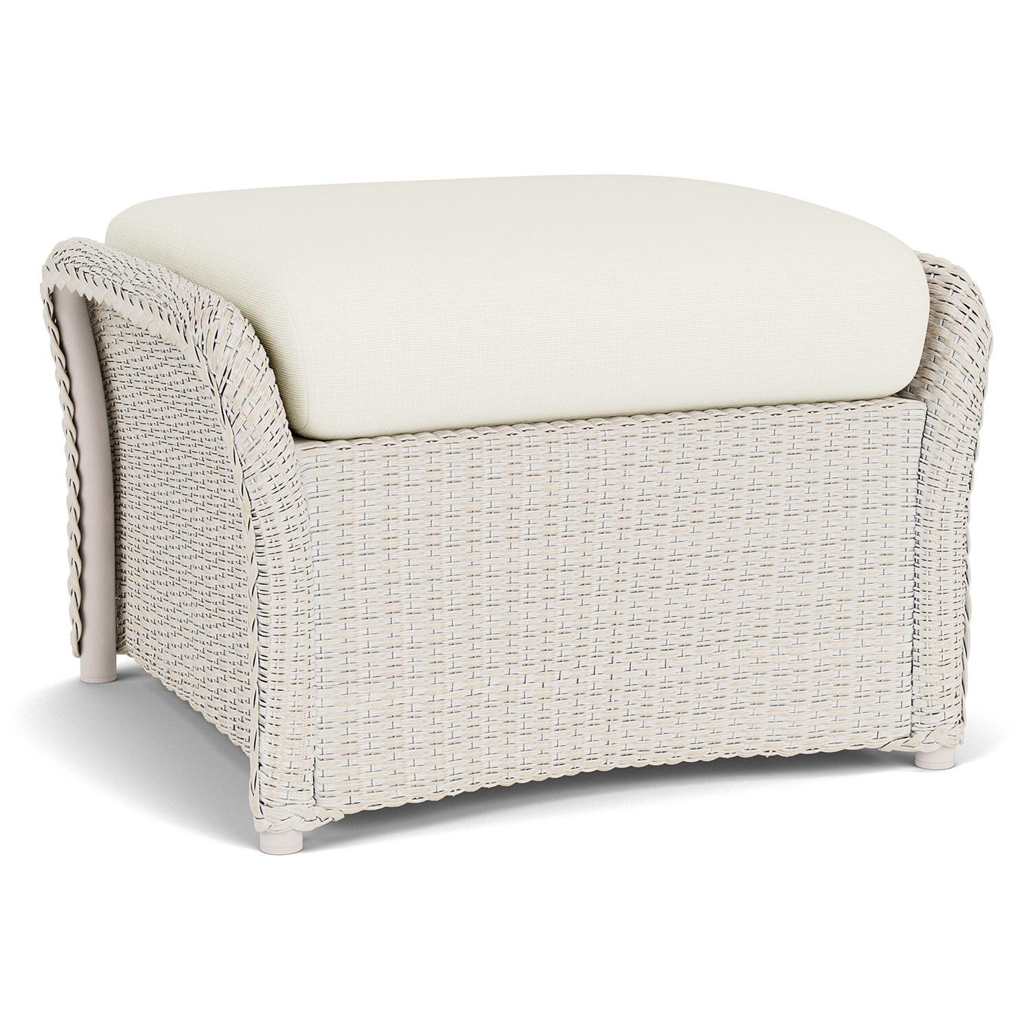 Lloyd Flanders Weekend Retreat Woven Ottoman in Antique White Finish W/ Sailcloth Salt Fabric - Back Left thumbnail