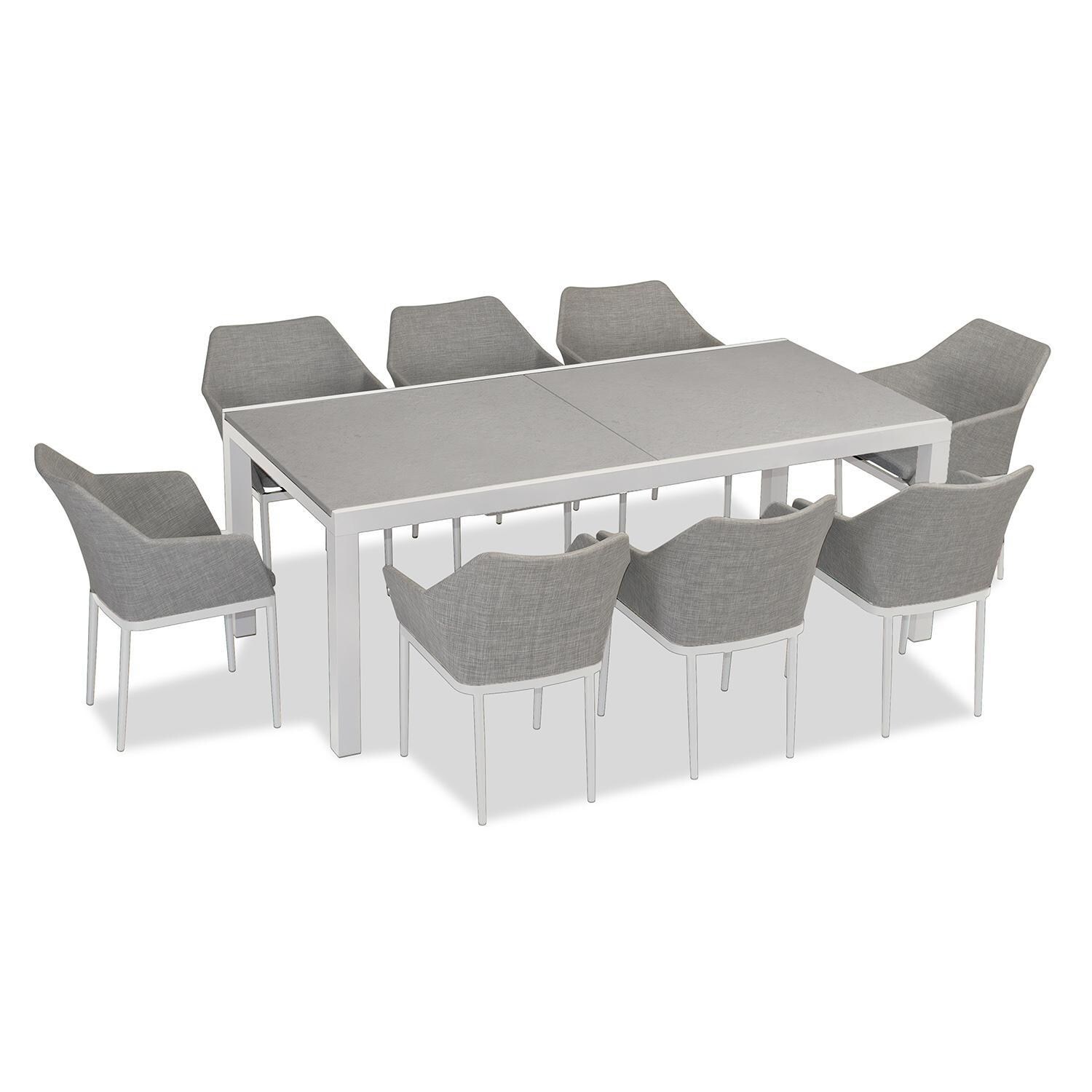 Starlook Bay 9 Pc Aluminum Dining Set - Extendable in White/Concrete by Lakeview Outdoor Designs