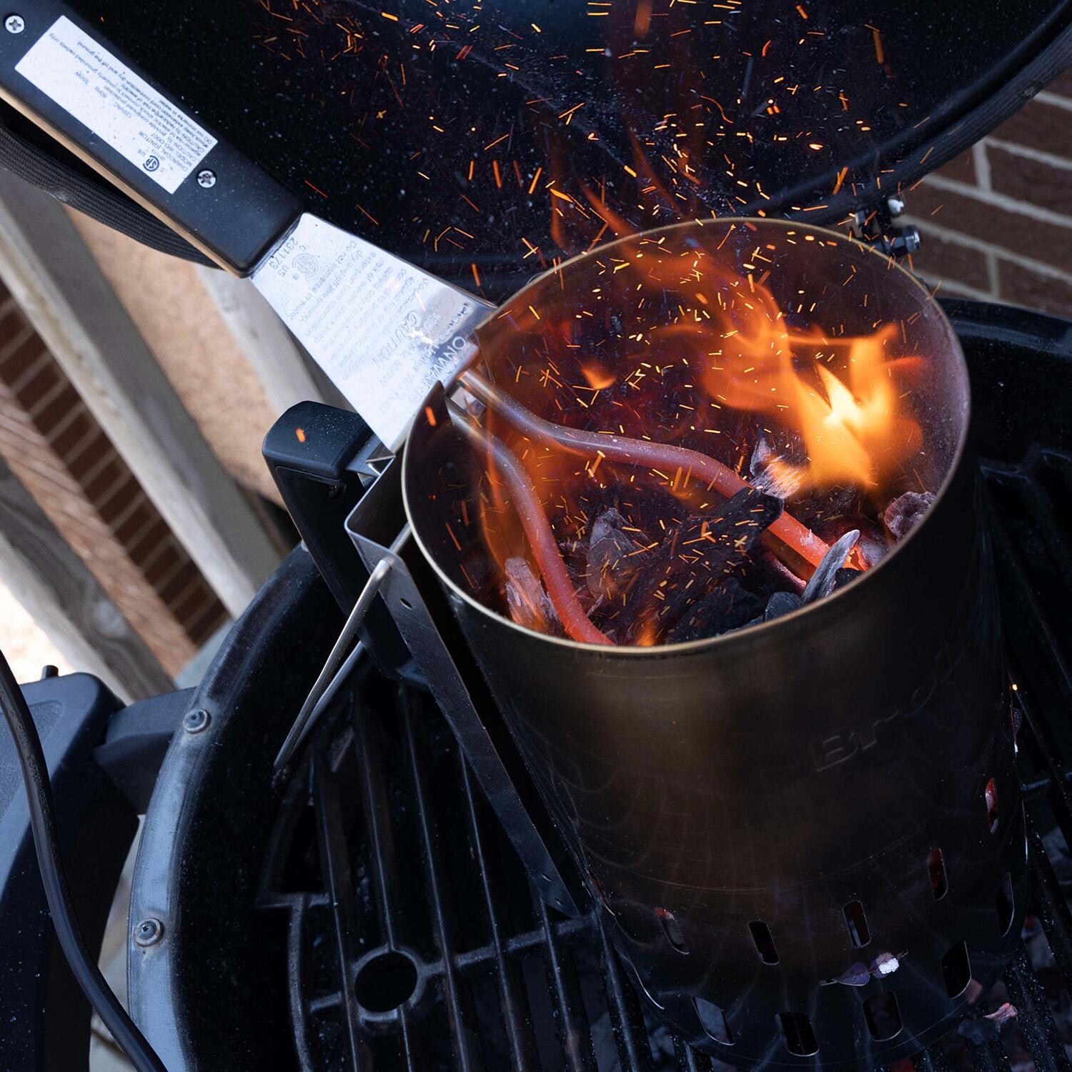 Broil King Stainless Steel Chimney Charcoal Starter - 63970 - Charcoal Lit - Lifestyle thumbnail