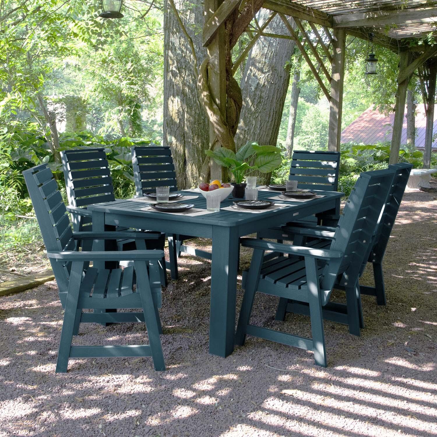 Elm Pointe 7 Pc Recycled Plastic Rectangular Dining Set in Nantucket Blue by Lakeview Outdoor Designs