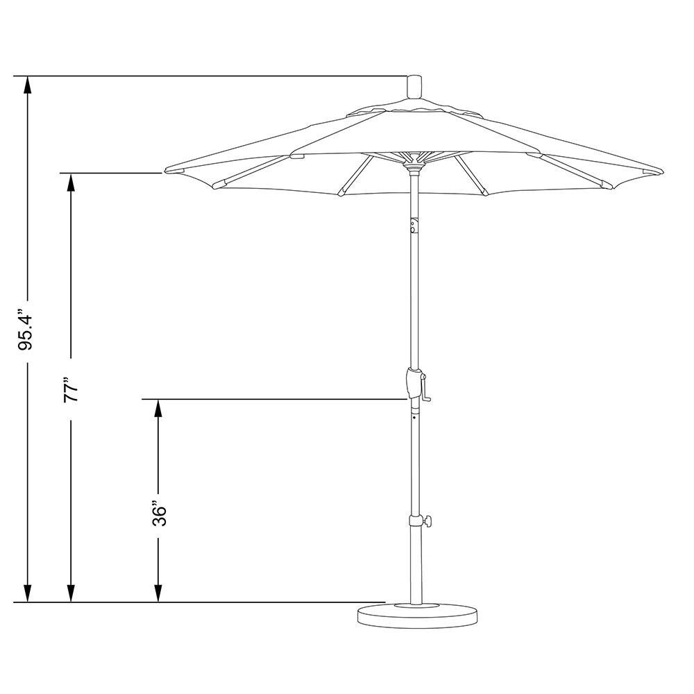 California Umbrella 7.5 Ft Octagonal Aluminum Push Button Tilt Patio Umbrella W/ Crank Lift & Aluminum Ribs - Line Drawing