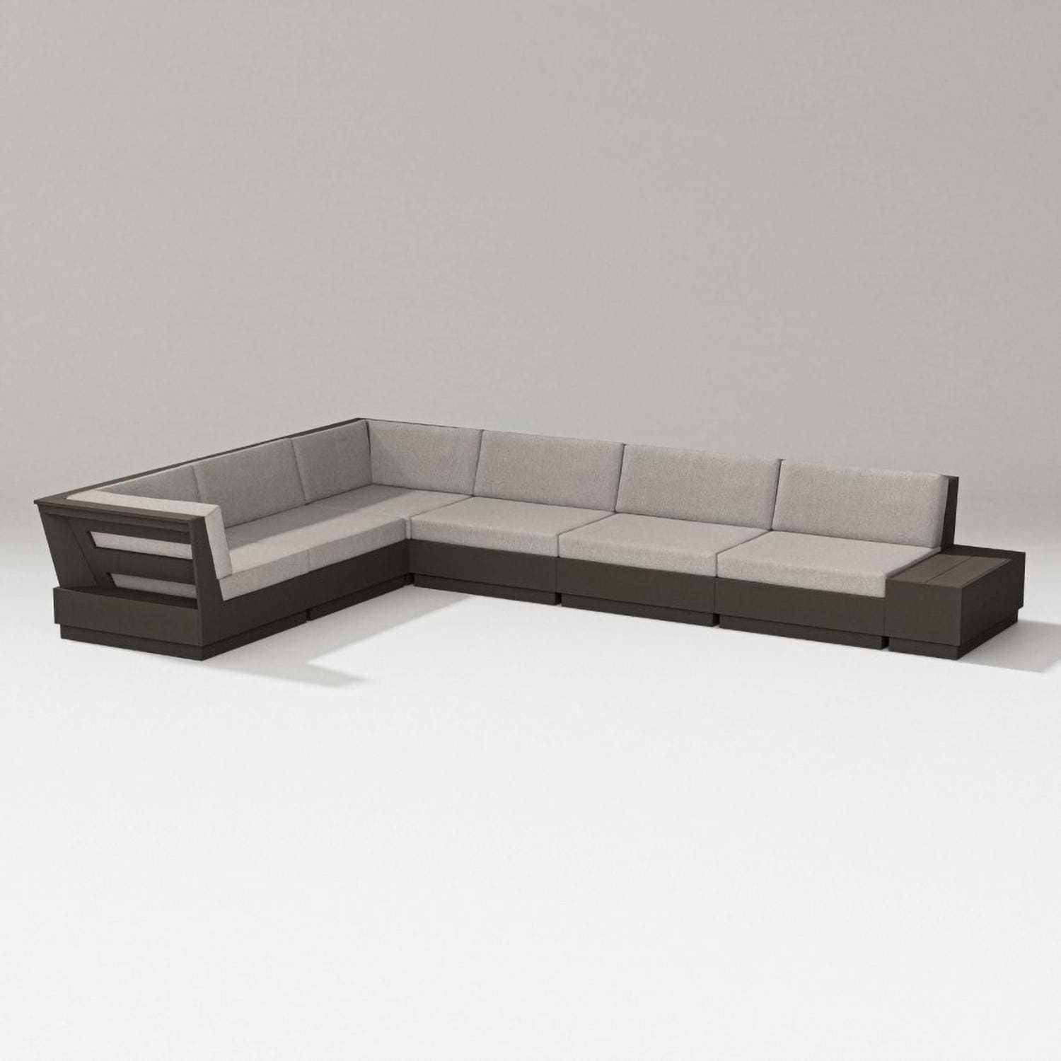 Elevate 7 Pc Recycled Plastic Sectional Seating Set in Vintage Coffee/Weathered Tweed By PW Designer Series