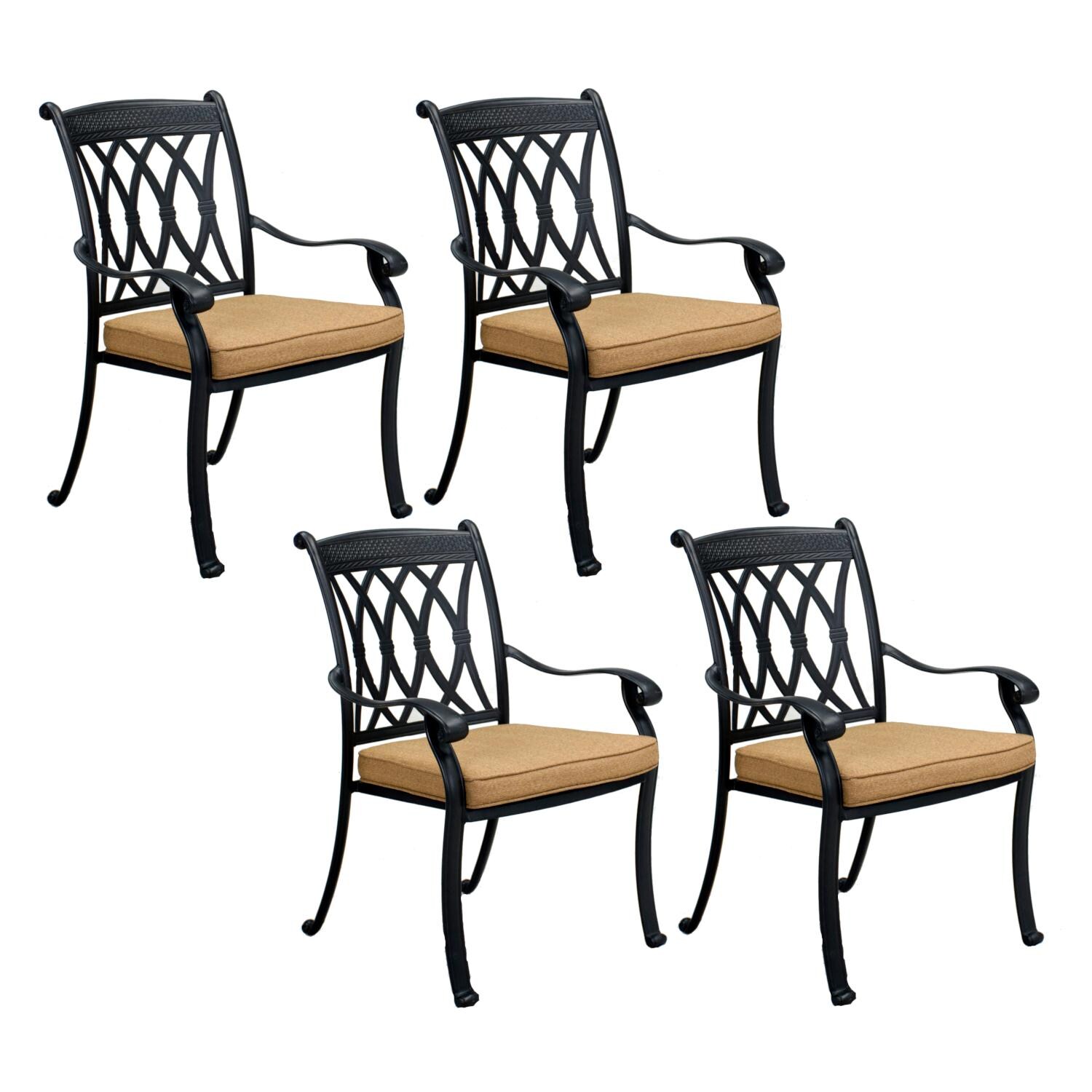 Darlee 201660-1-4 Capri 4 Piece Cast Aluminum Patio Dining Arm Chair Set W/ Sesame Polyester Cushions thumbnail