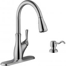 Platinum Sinks Single Handle Pull Out Goose Neck Hot/Cold Faucet With Soap Dispenser - Stainless Steel - FC-7636 image