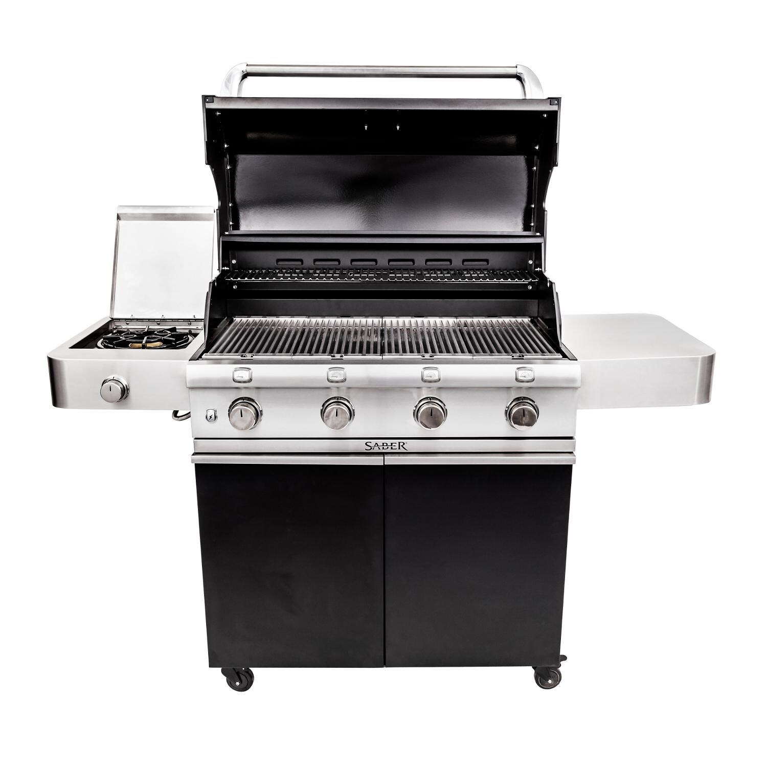 Saber Deluxe R67CC1117 Black 670 40-Inch 4-Burner Infrared Propane Gas Grill With Side Burner - Open View thumbnail
