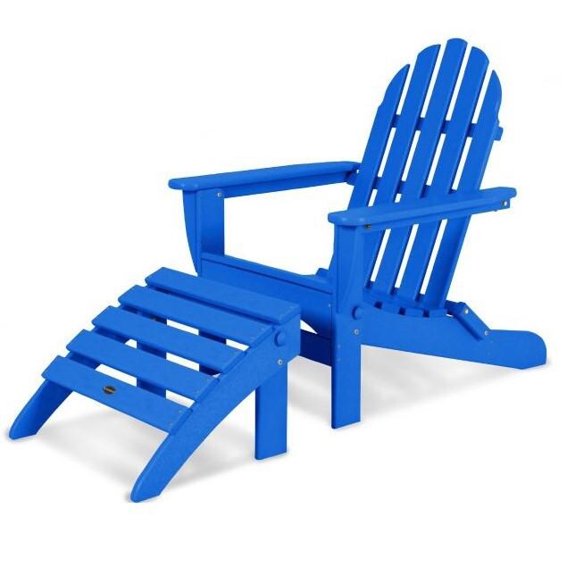 Classic 2 Piece Recycled Plastic Wood Patio Folding Adirondack Seating Set By POLYWOOD - Pacific Blue
