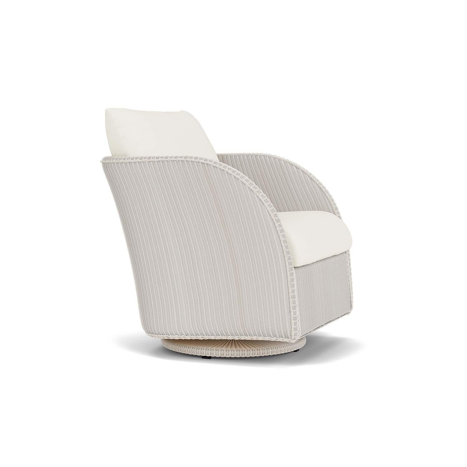 Lloyd Flanders Essence Swivel Glider Lounge Chair W/Sailcloth Salt Fabric - Antique White Finish - Angled thumbnail