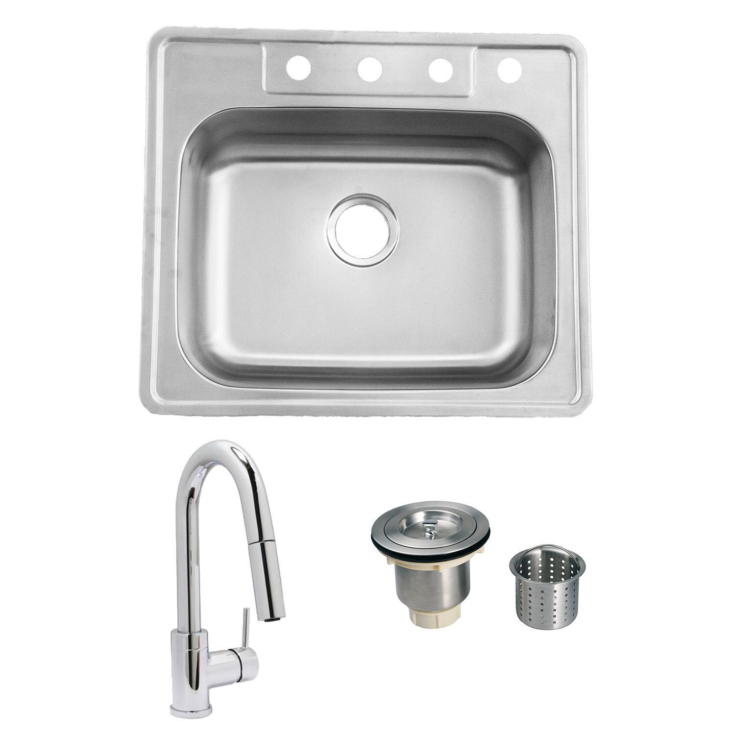 Huntington Brass ADA-966 + HBK1823301-J + LI-XD ADA Compliant 25 X 22 with Huntington Brass Dual Spray European Style Pull Down Faucet and Strainer Basket - Bundle - White Background thumbnail