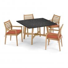 Wexford 5 Piece Natural Shorea Patio Dining Set W/ 48 Inch Square Lite-Core Charcoal Table & Sunbrella Dupione Papaya Cushions By Oxford Garden image